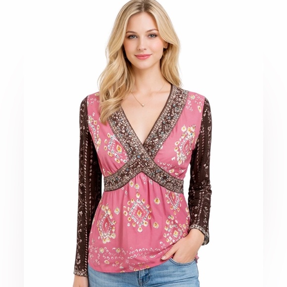 ECI Tops - Silk chiffon beaded top Women's Top